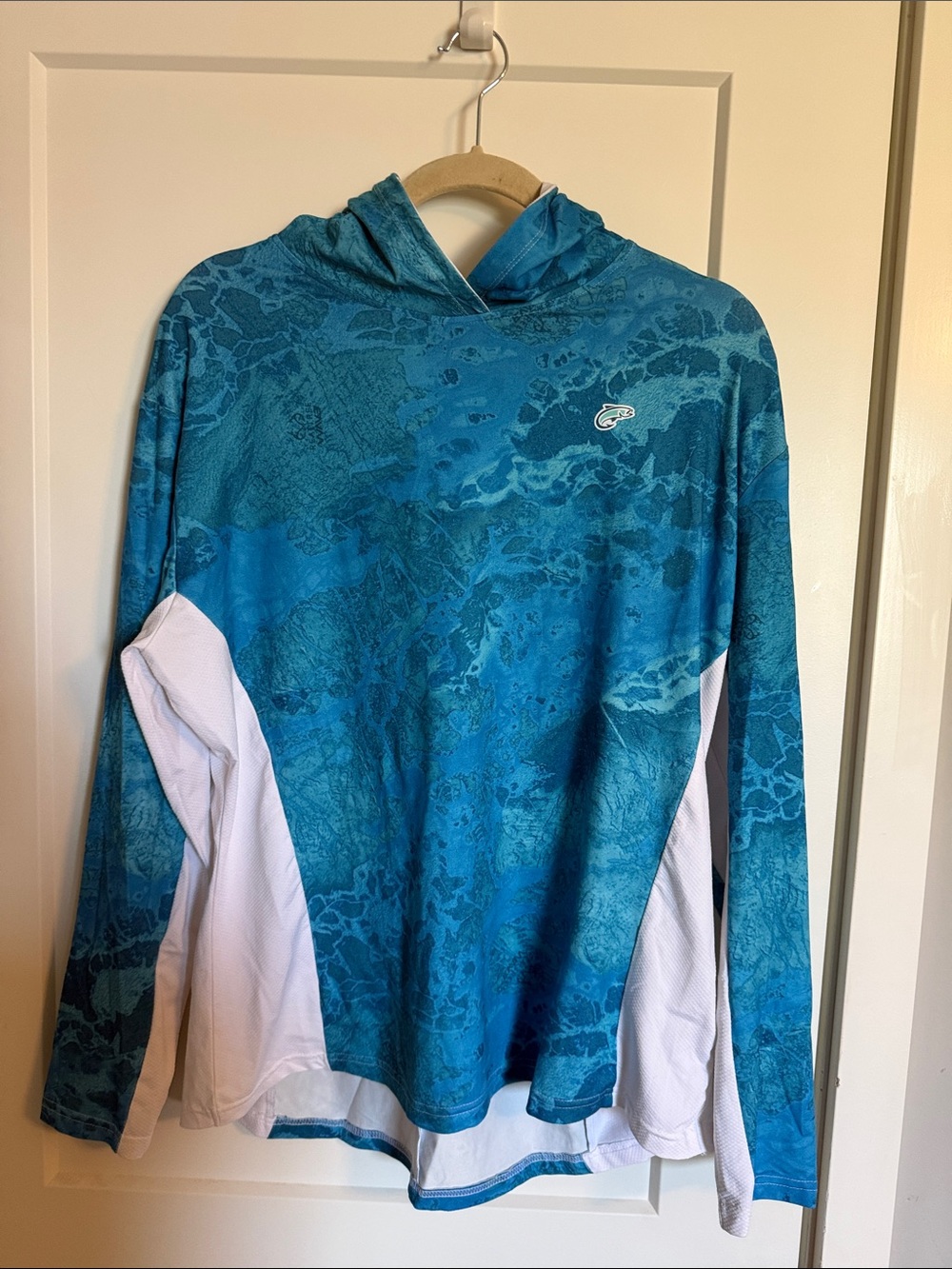 DSG Aqua Blue & White Hooded Long Sleeve Fishing Top